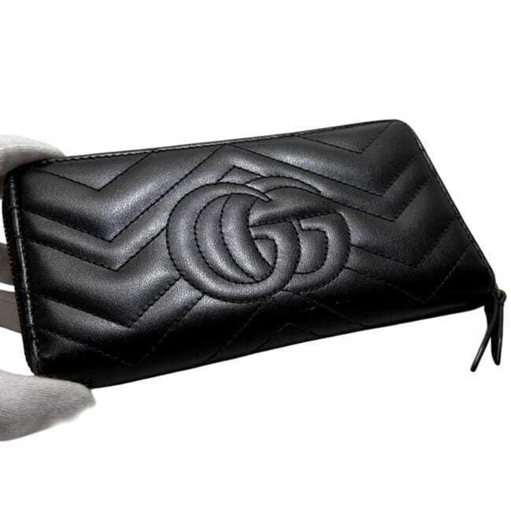 Gucci Round Zipper Long Wallet Black GG Marmont Leather Gold Stitch - Picture 9 of 9